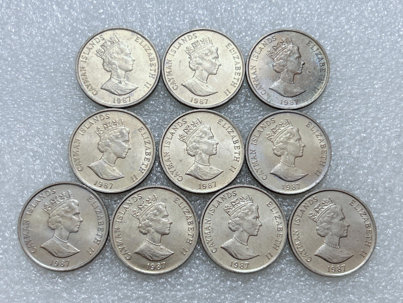 第一海外回流一元起拍收藏 散集专场  第306期 英属开曼群岛1987年25分硬币 10枚 英国女王高冠版 原光品