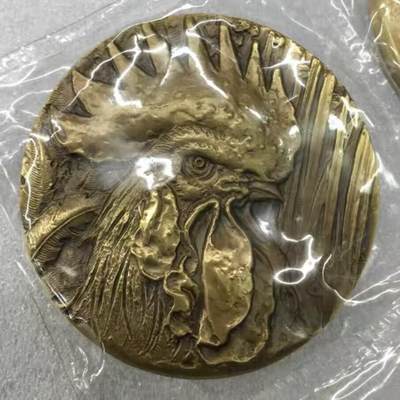 中国铜章专拍 - 上海造币厂 十二生肖之鸡首铜章.60mm 罗永辉高浮雕鸡铜章