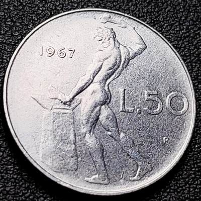 泉币菌-第216场-拍品多 请提前出价 - 意大利 1967年 50里拉 锻冶之神 伍尔坎 24mm 意大利