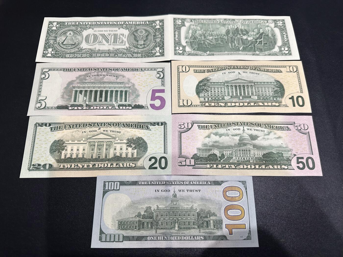 《外钞收藏家》第六百二十一期（精选场）（长期征集拍品、欢迎藏友们联系合作） 美国彩版1-100美元 一套7张一起 全新UNC