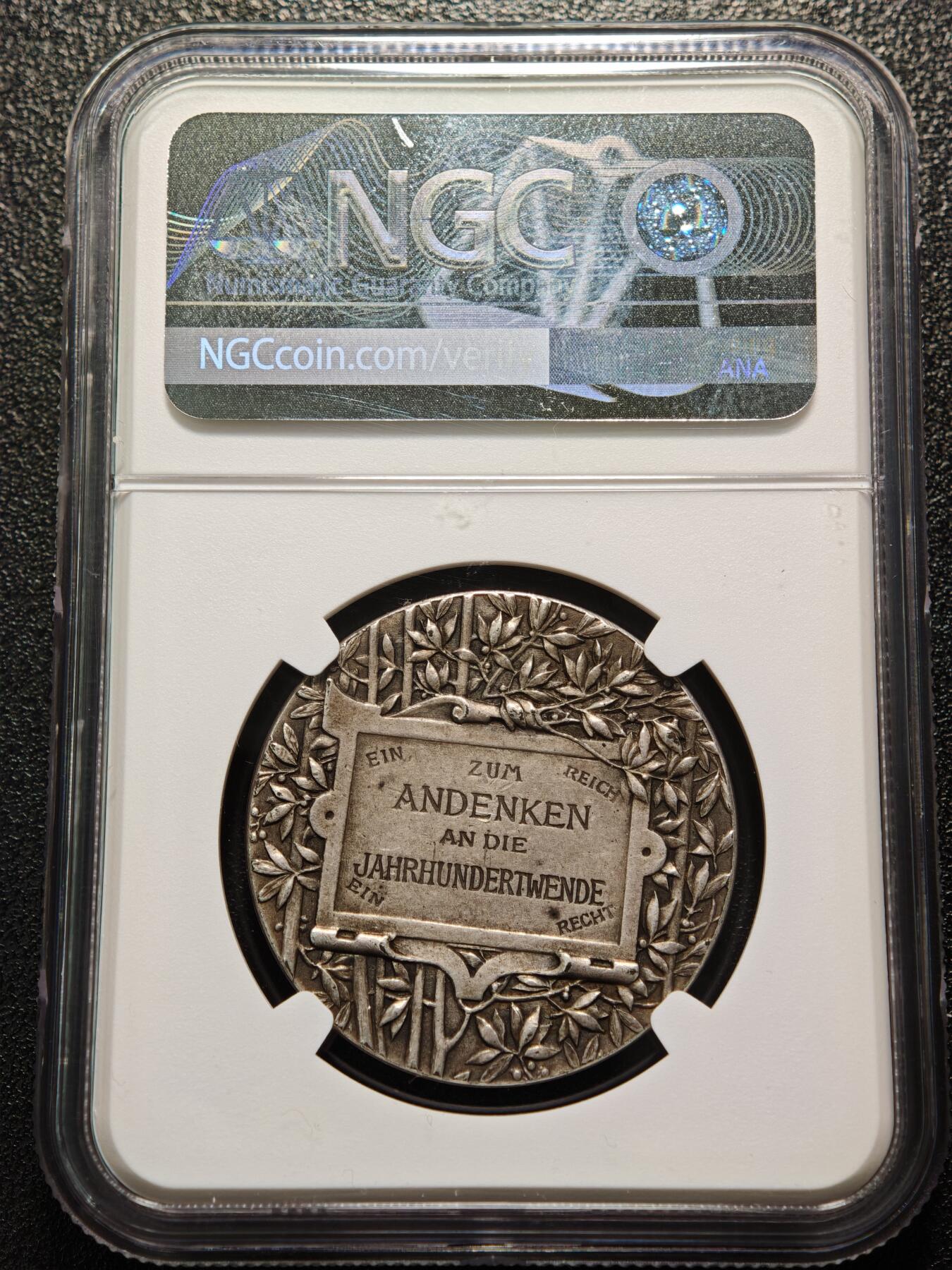 【德藏】世界币章拍卖第169期（拍品征集中~欢迎藏友联系） 1900年 德国世纪之交纪念银章 NGC MS62 原味淡包浆
