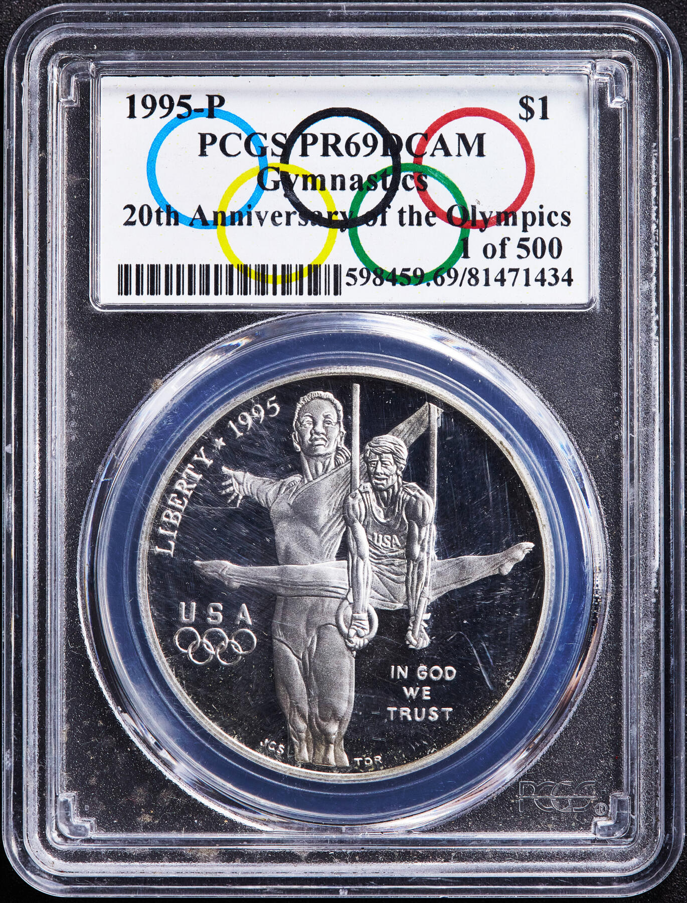 【俄甄集藏】2026年(050)04-01星期三 晚 19:30 全场包邮 美国1995年纪念96亚特兰大奥运会暨奥运百年1元精制大银币，PCGS PR69DC，特殊标签，重26.73克，900银