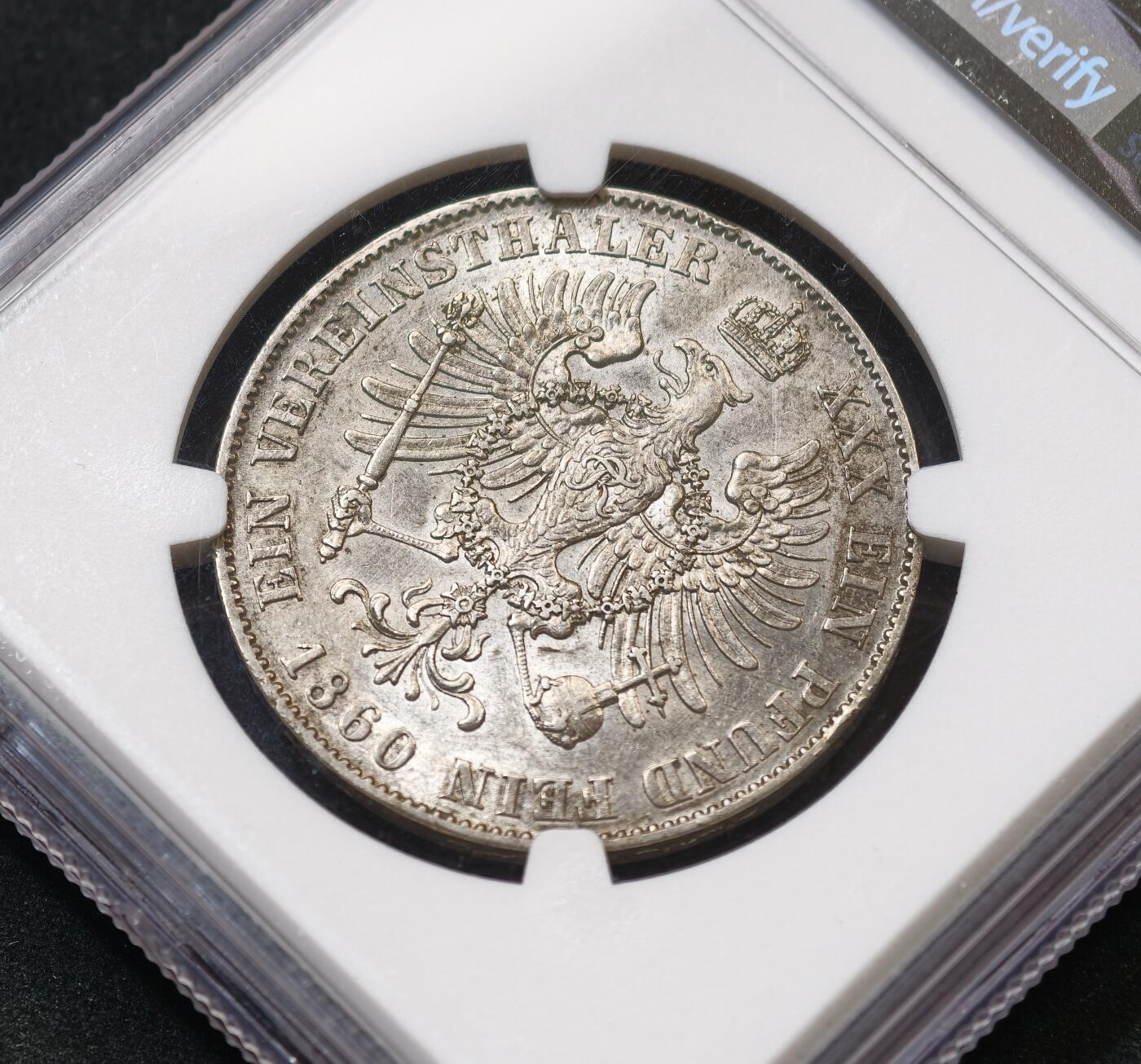 “方寸甄品”甄品场，甄臻铺-世界币章拍卖（第57期，直播拍卖），送拍享返佣金等优惠多多 NGC-MS62 德国普鲁士1860年威廉四世洋葱头离冠泰勒