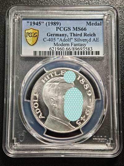 【德藏】世界币章拍卖第169期（拍品征集中~欢迎藏友联系） - "1945"(1989年后铸) 德国民族社会主义工人党党首镀银纪念章 PCGS MS66 原光十字 类镜面底板（原图请查询PCGS评级官网）