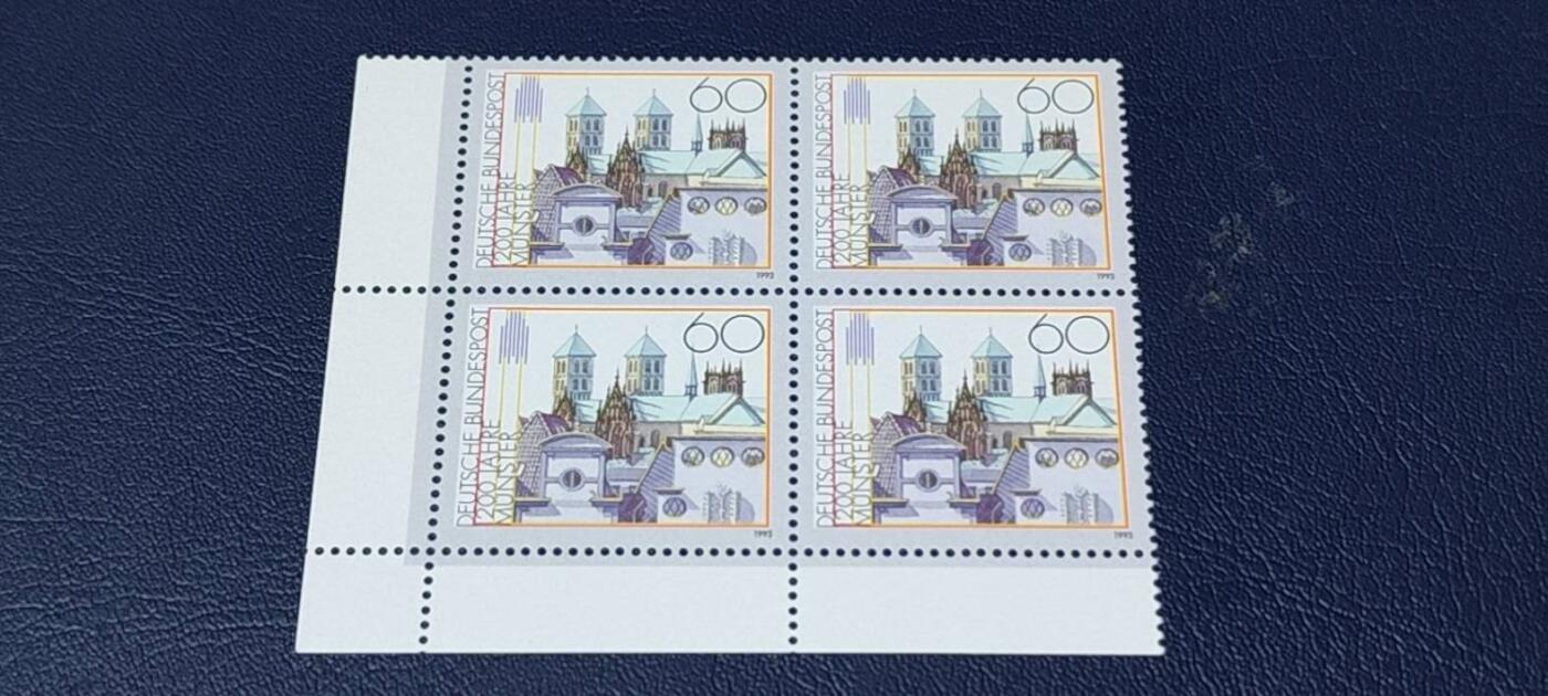 德国邮票专场，都是四方联 德国邮票四方联，1993年发行， 明斯特教堂1200周年。品相如图