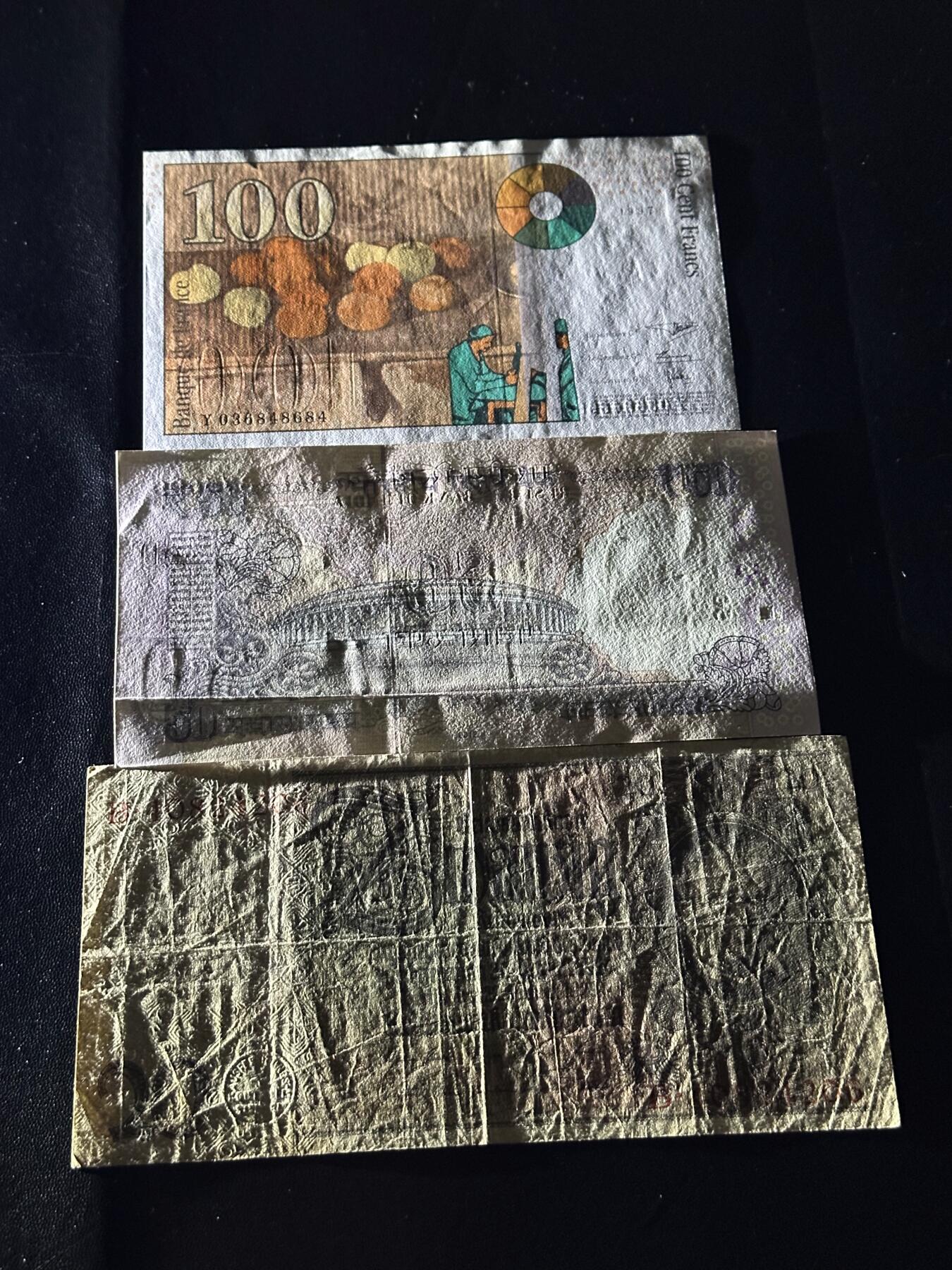 《外钞收藏家》第六百二十一期（精选场）（长期征集拍品、欢迎藏友们联系合作） 1997年法国末版100法郎 UNC-  加上印度50和德国20马克非全新 一起