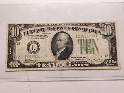 小错版1934绿库10美金 - 小错版1934绿库10美金