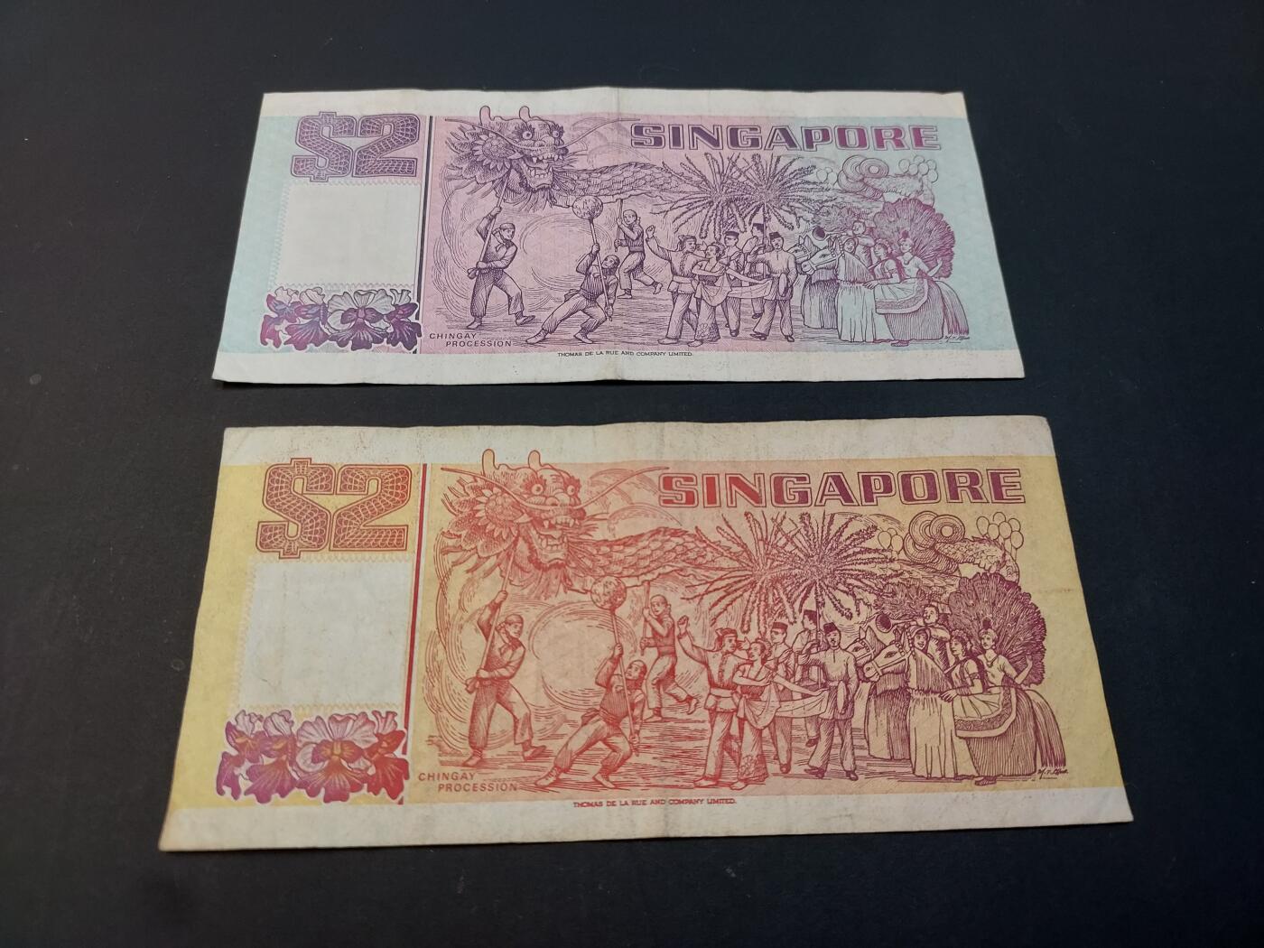 博彦收藏    4月1日 8点 钱币专场 新加坡 船版2元 不同颜色2枚 流通品