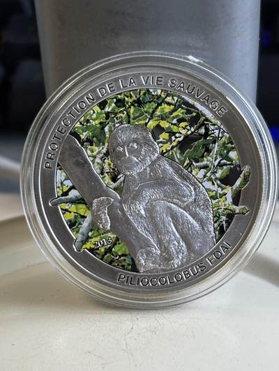 第195期拍卖 - 中非2013年红疣猴1000法郎彩色精制纪念银币，20克，925银，发行量2013枚