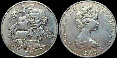 ＜星葵🌻钱币社＞第72期·东奔西走的硬币·3月31日发货 - 直布罗陀1980年霍雷肖·纳尔逊勋爵逝世175周年1克朗纪念币