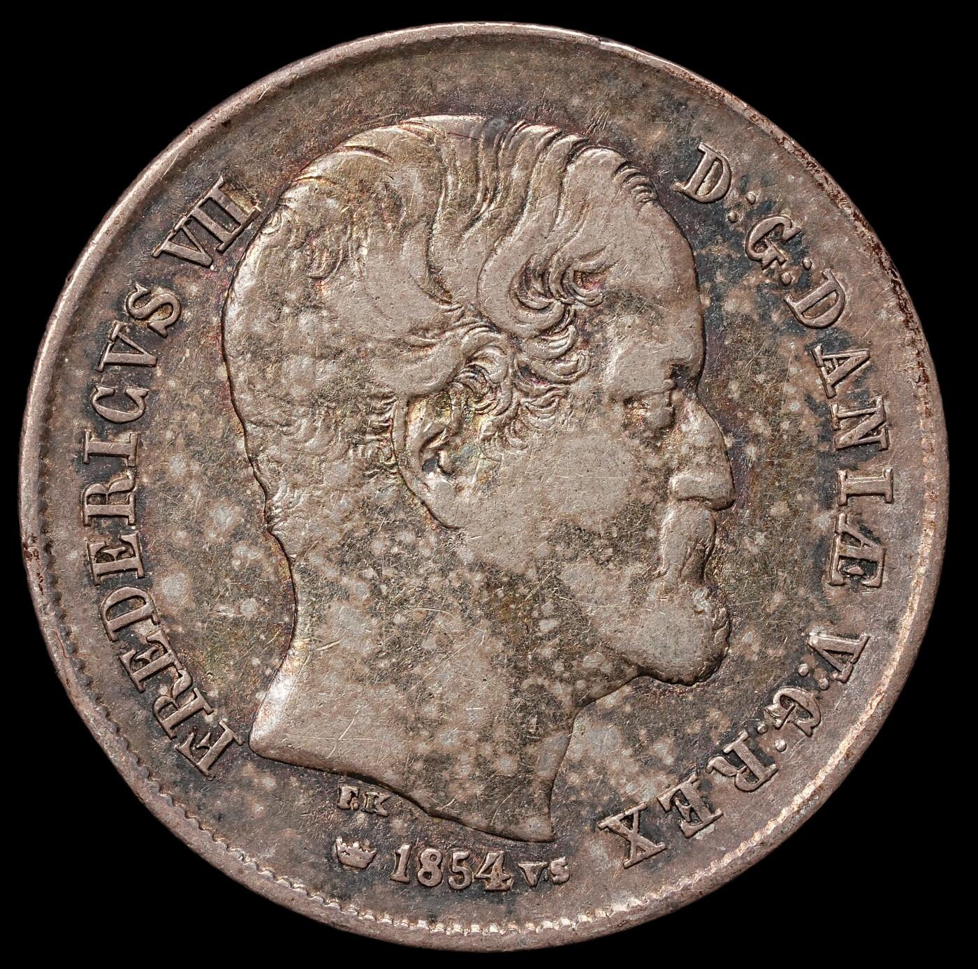 修遠堂世界钱币第109期 1854年丹麦王国弗雷德里克七世 ½ 国家达勒尔（Rigsdaler）银币，7.15g