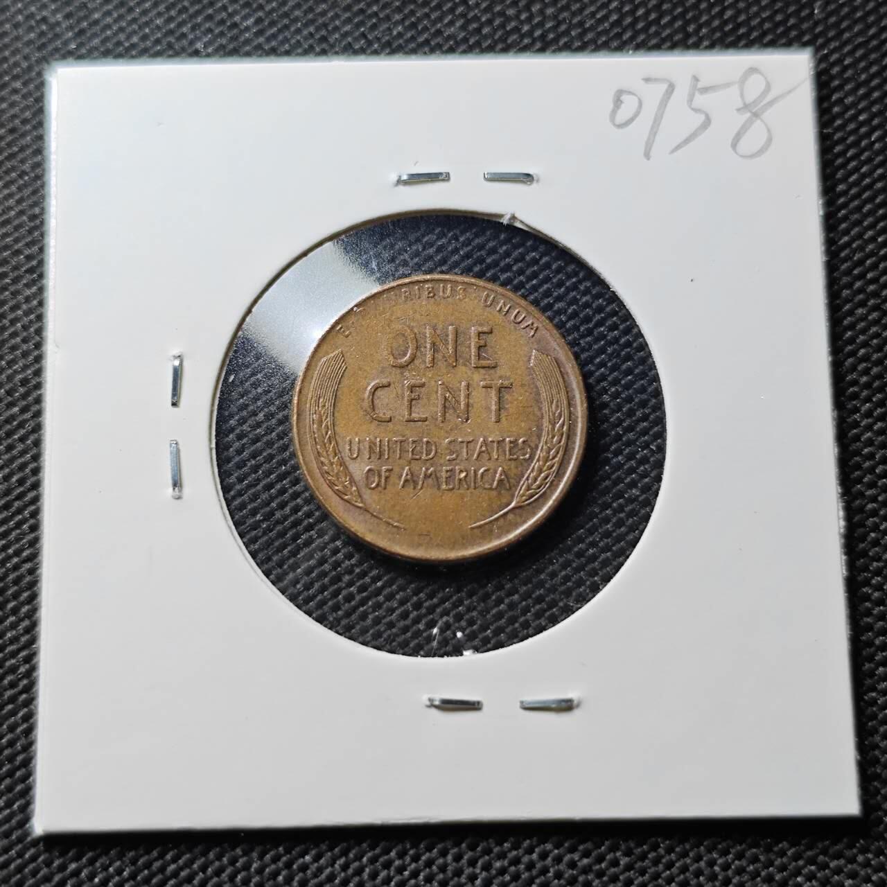 KK钱币收藏小铺  第407期 2月预留时间 周末发货  1958美国麦穗一分铜币