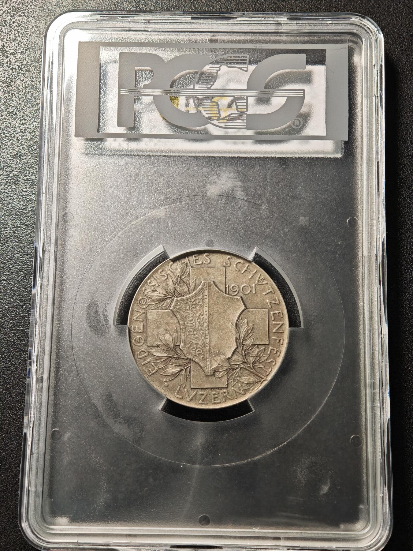 【德藏】世界币章拍卖第169期（拍品征集中~欢迎藏友联系） 1901年 瑞士卢塞恩射击节纪念大银章 PCGS SP64 磨砂质感