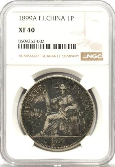 博洋堂“芳菲春韵”3月精品大拍专场暨第166期（全场包邮） - NGC XF40 法属印支1899年A版坐洋银币，极美黑包浆
