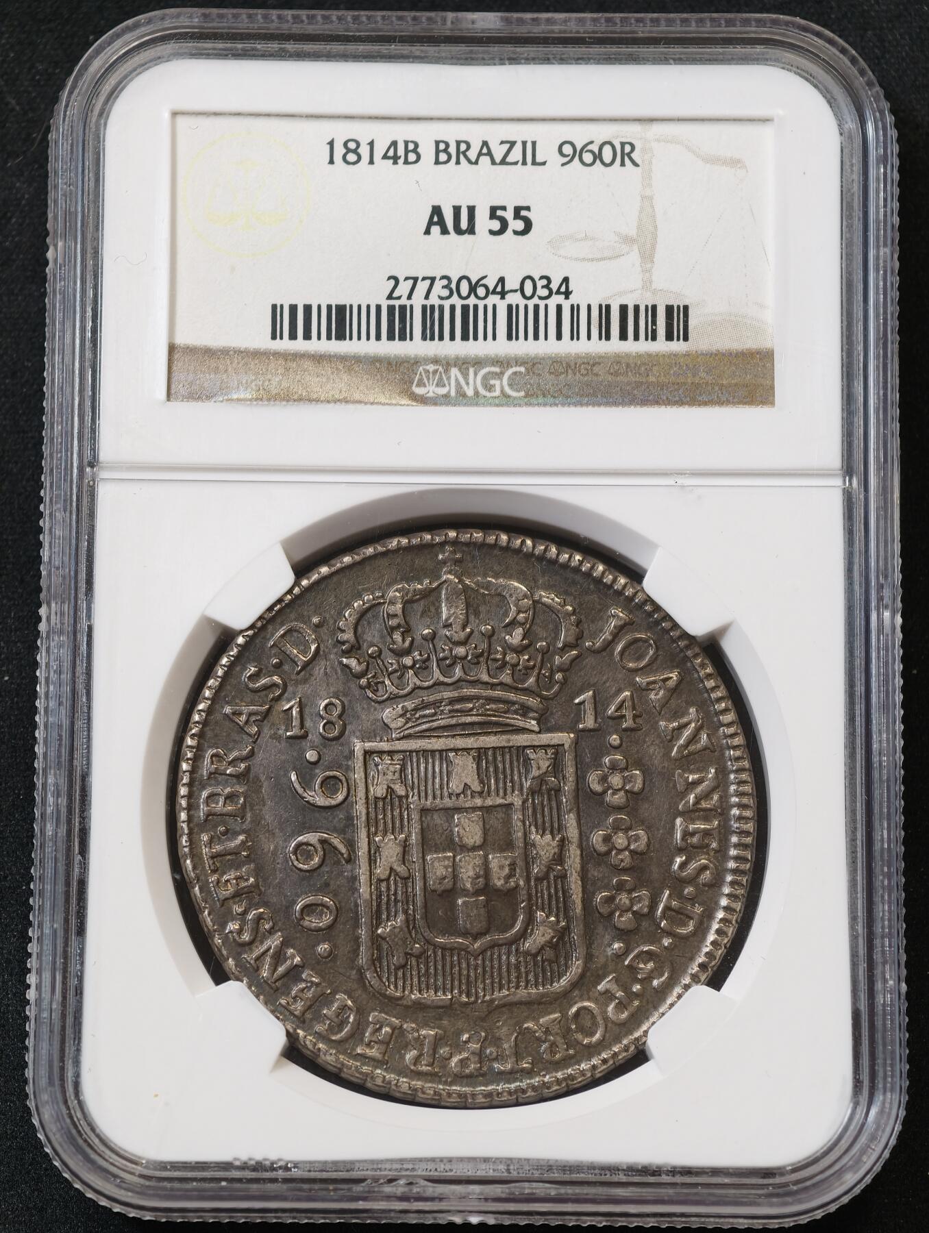 “方寸甄品”甄品场，甄臻铺-世界币章拍卖（第57期，直播拍卖），送拍享返佣金等优惠多多 NGC-AU55 1814B 巴西960R 大银币，老味道包浆