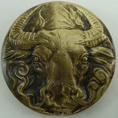 中国铜章专拍 - 南京造币厂双色牛铜章，一面紫铜一面黄铜，带证书，保真正品