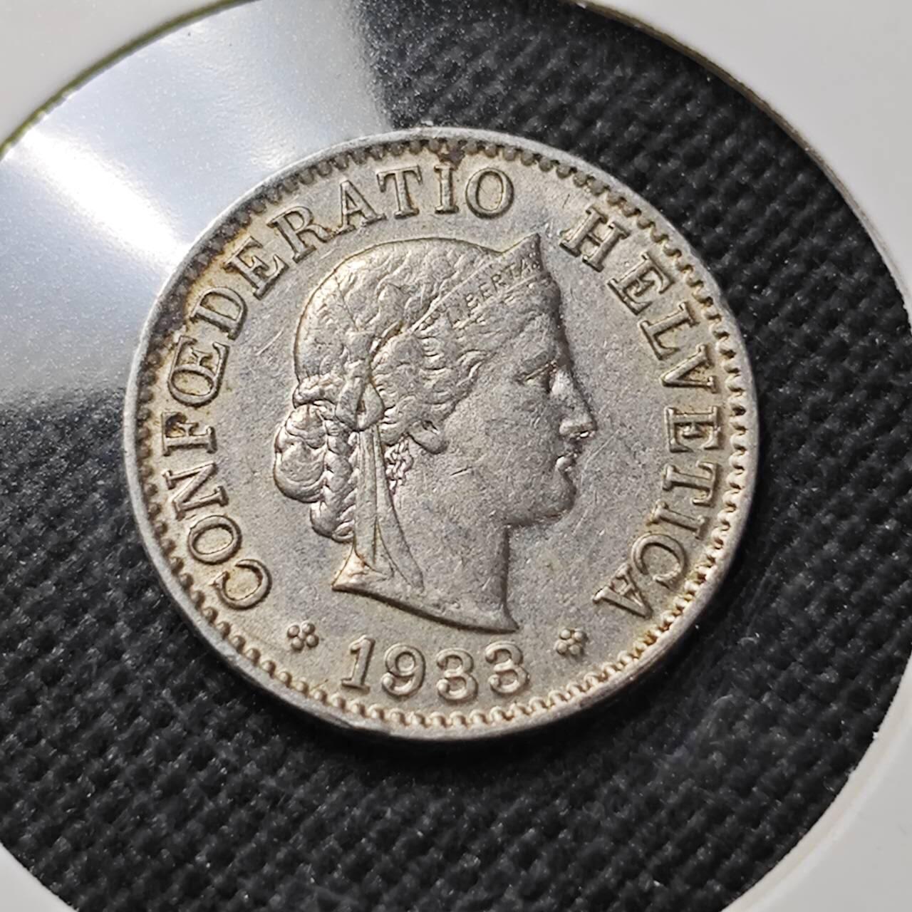 KK钱币收藏小铺  第409期 2月预留时间 周末发货  1933瑞士5分镍币