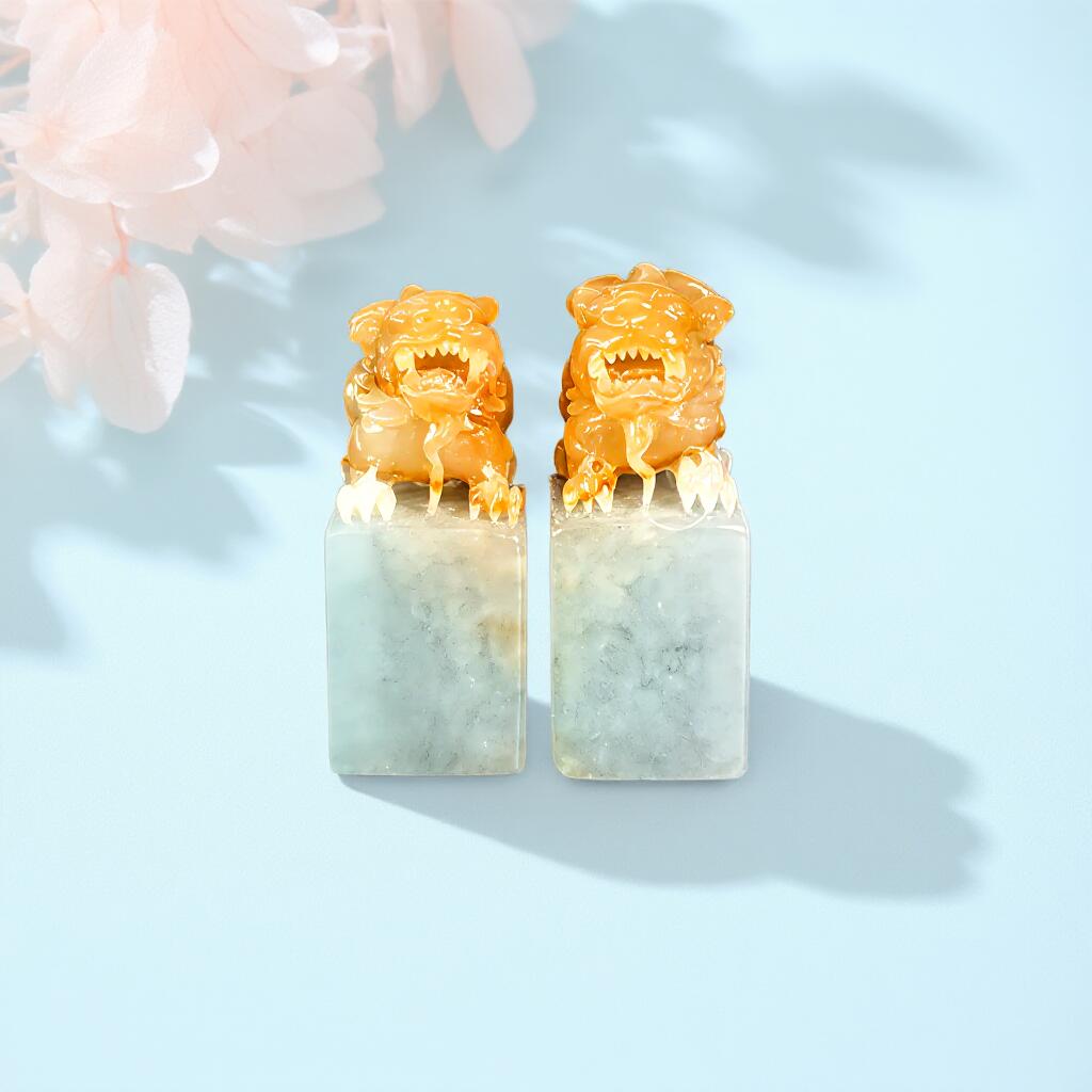 碧月说宝 君子怀瑾·当代和田玉清风专场(六) 黄翡兽钮貔貅印章一对