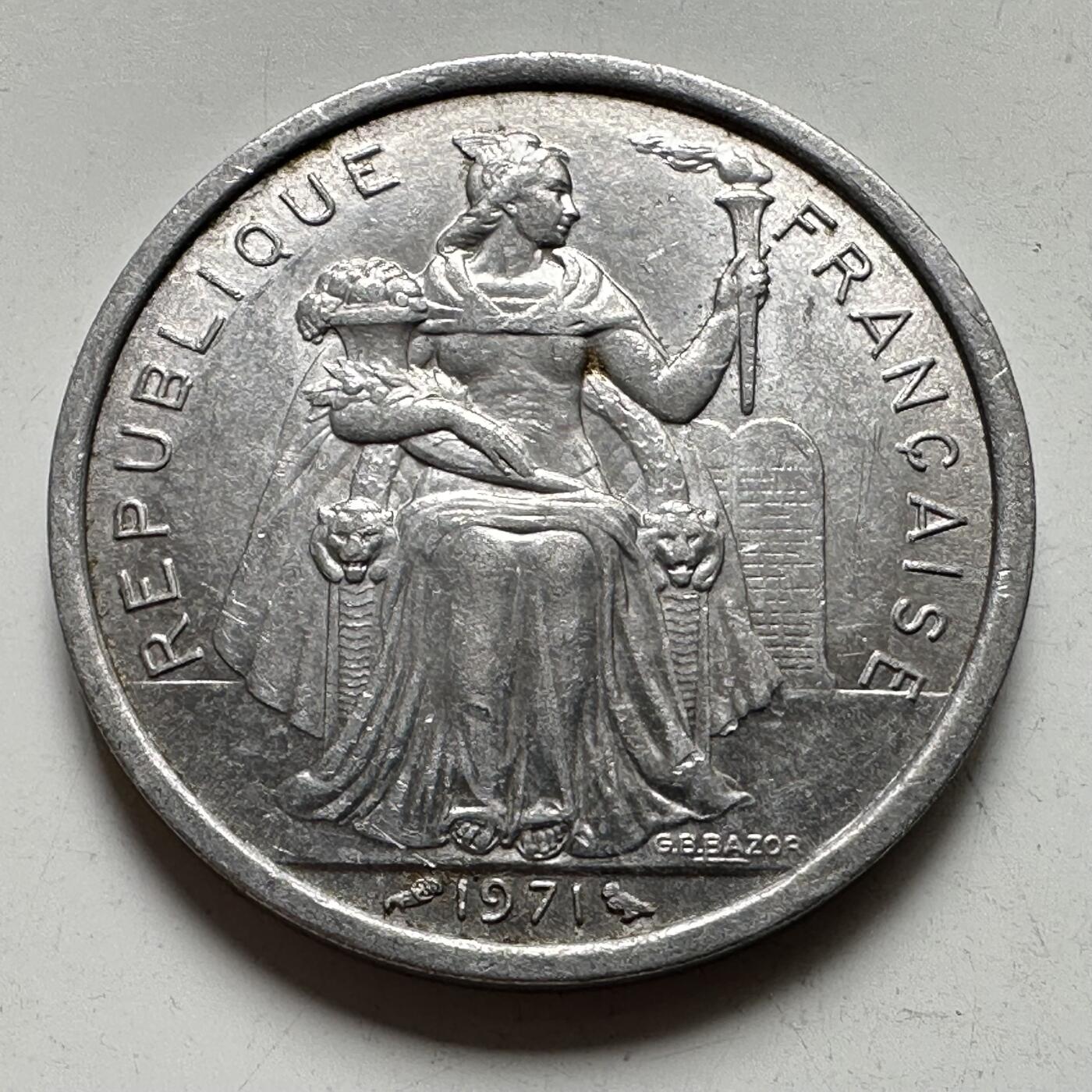 🌹外币初藏🌹🐯2026年第34场   每周二四六晚8️⃣点 接代拍 新喀里多尼亚 1971年 2法郎 铝币 