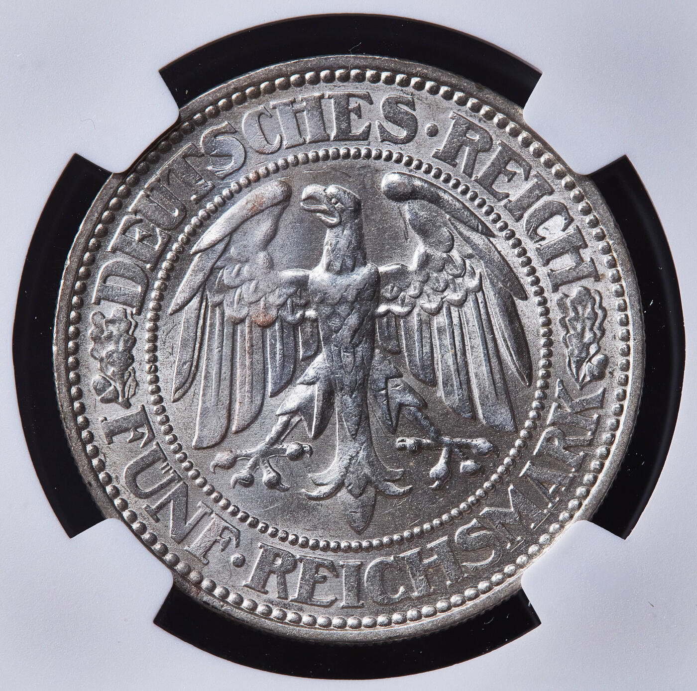 【俄甄集藏】2026年(050)04-01星期三 晚 19:30 全场包邮 德国魏玛1928年A版橡树5马克大银币，NGC UNCD，原光品相