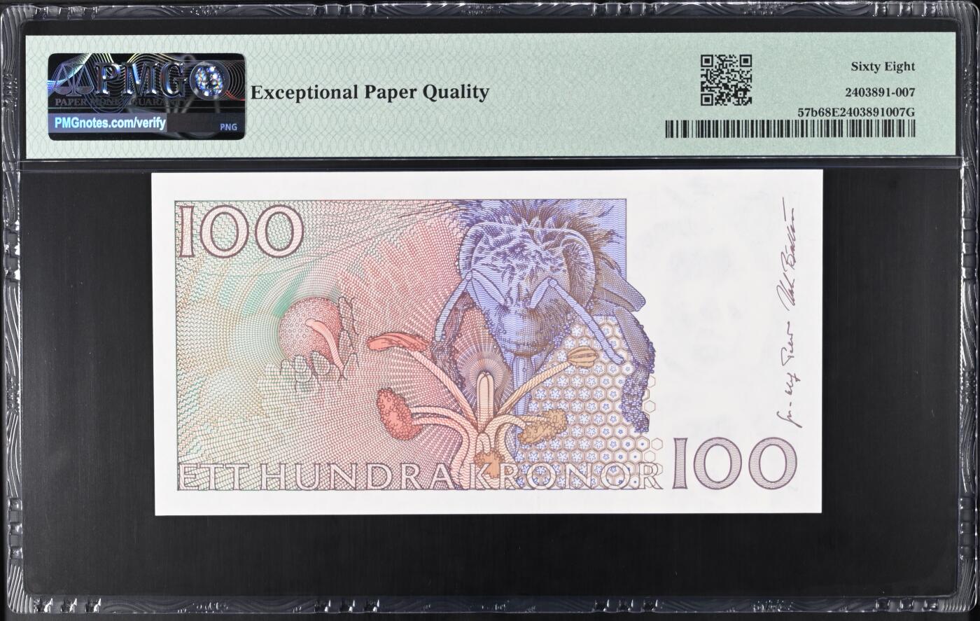 《艾美收藏》第238期-3.29周日外币畅拍场 瑞典1996年100克朗PMG68E长号码无47唯四冠军分 植物学家 林奈 Pick#57b