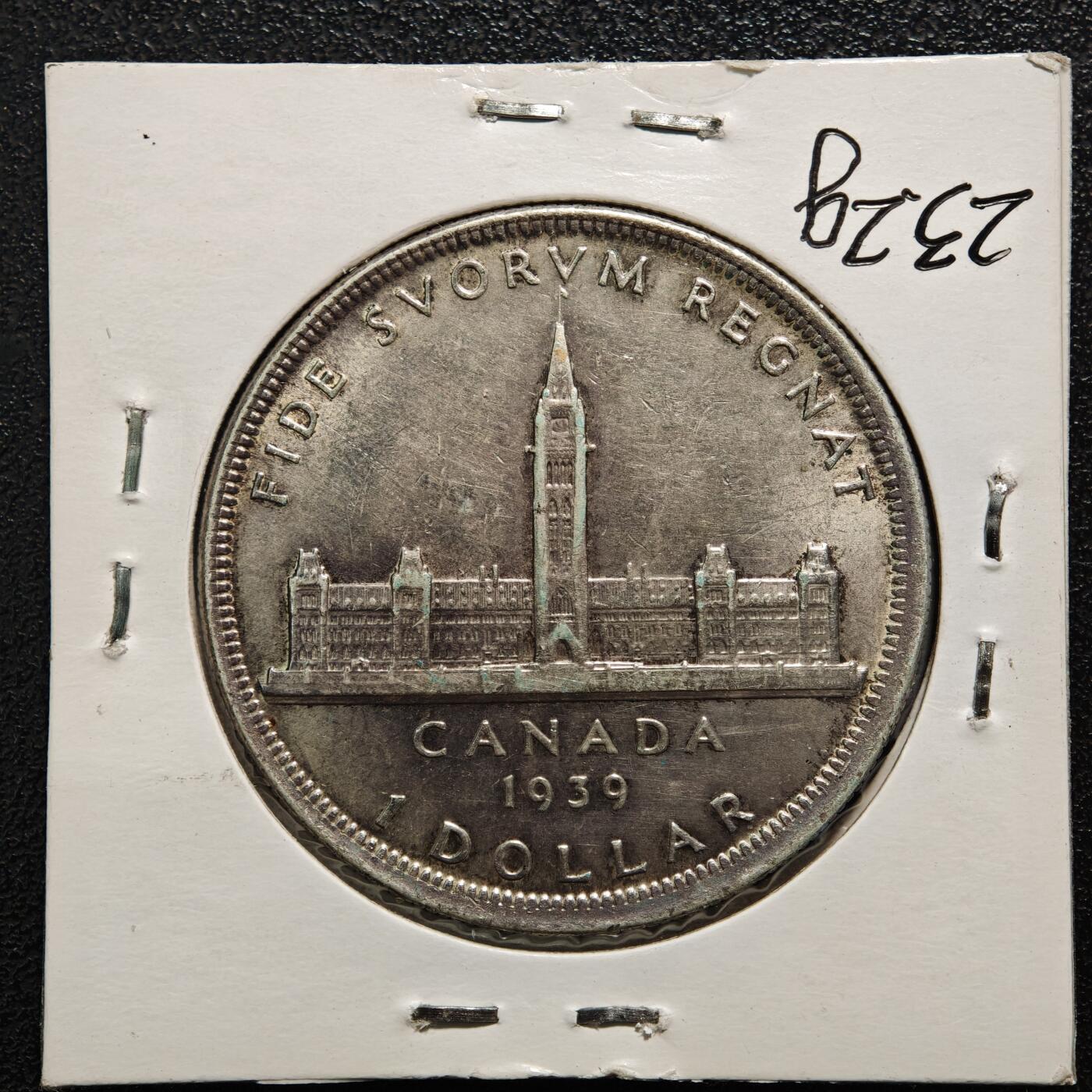 【德藏】世界币章拍卖第169期（拍品征集中~欢迎藏友联系） 老藏家集藏系列之- 1939年 加拿大皇室访问1元纪念银币 800银 直径约：36mm；重约：23.3g 入册20余年·附有当年购入价