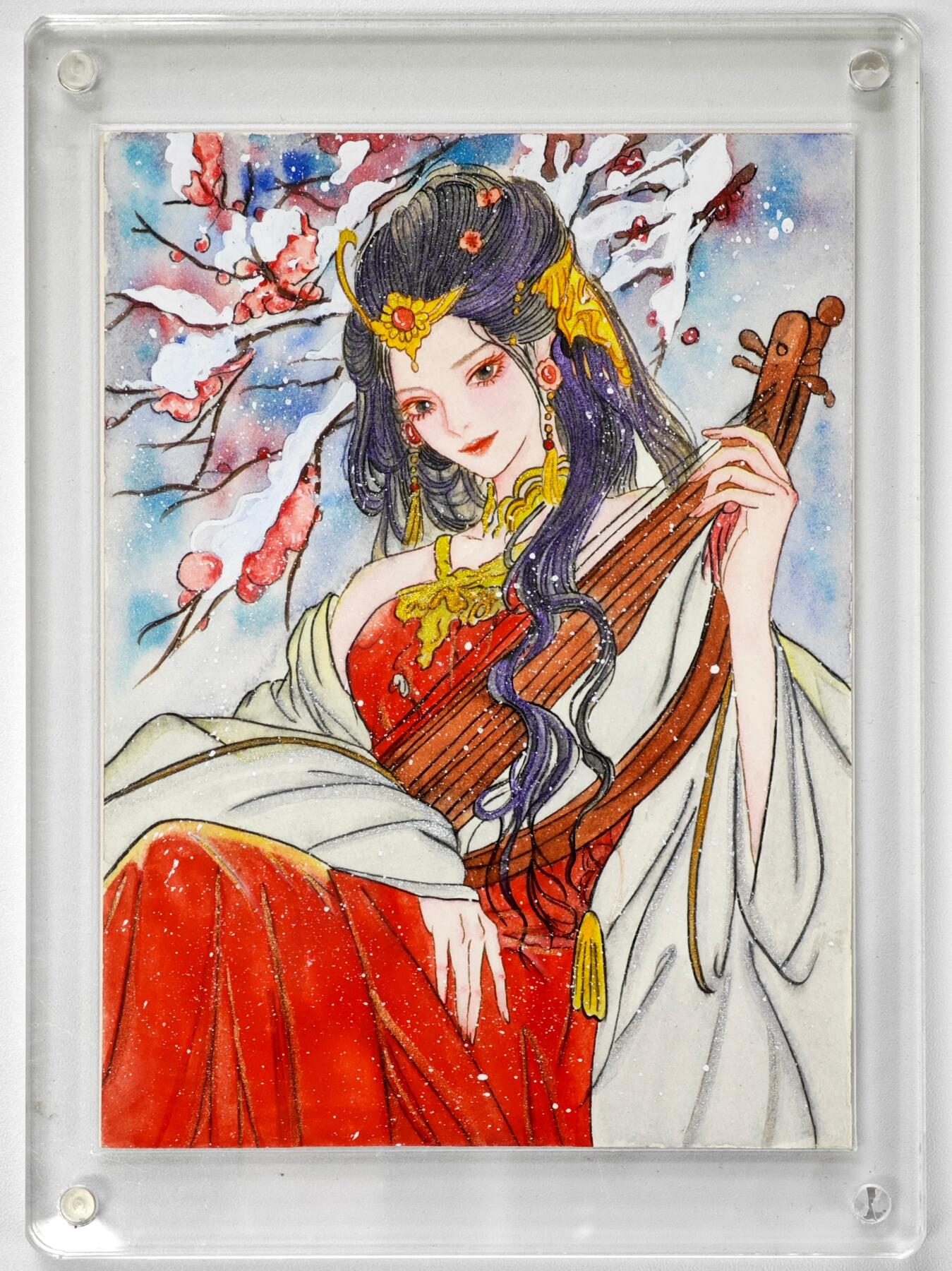 白泽拍卖卡牌手绘专场第34期（花朝去了又春分 草如茵 柳烟新） 2025 艺方文创 手绘卡 雪梅琵琶行 尺寸：9.9cm*13.2cm 带特效  稀见钤印 卡砖封装