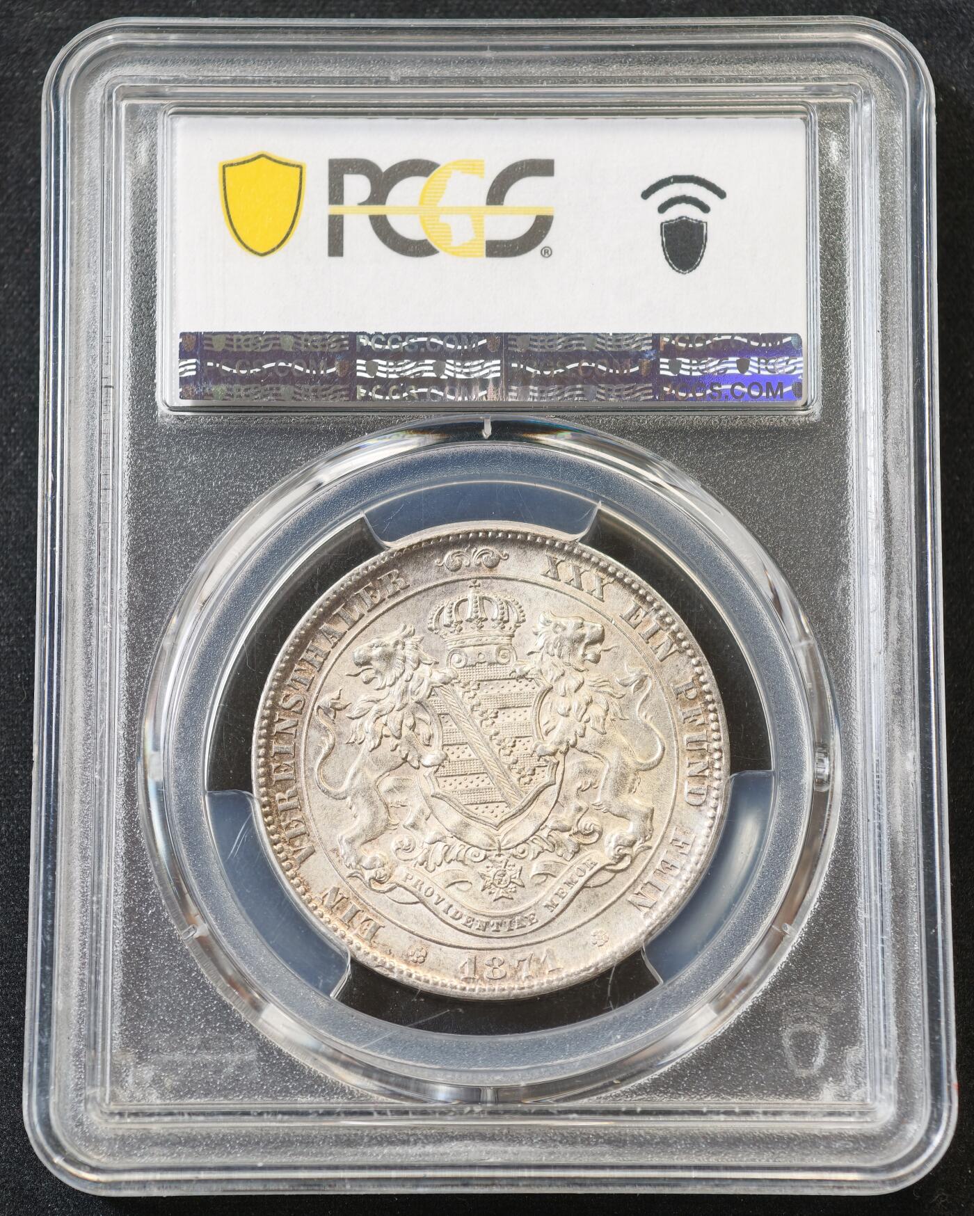 “方寸甄品”甄品场，甄臻铺-世界币章拍卖（第57期，直播拍卖），送拍享返佣金等优惠多多 PCGS-MS62 1871年德国萨克森双狮流通泰勒