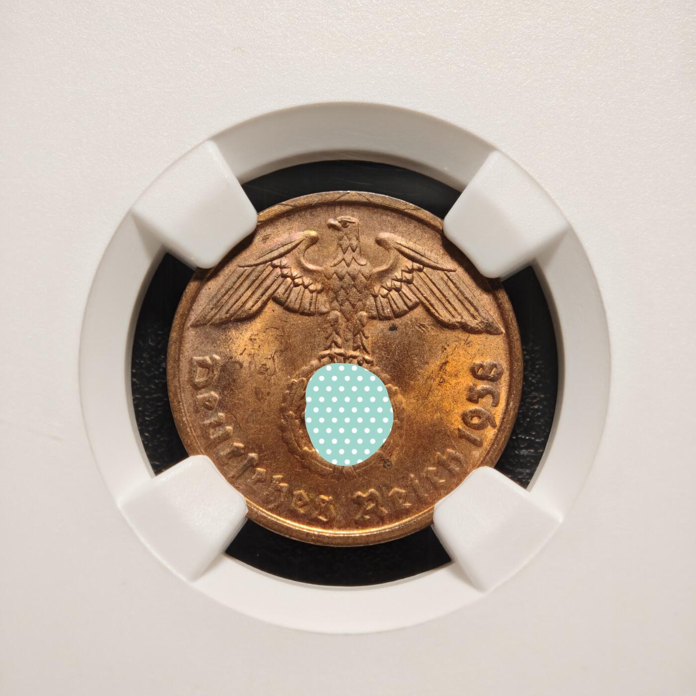 【德藏】世界币章拍卖第169期（拍品征集中~欢迎藏友联系） 1938年 德国民族社会主义工人党2芬尼铜币 NGC MS63RB （原图请查询NGC评级官网）