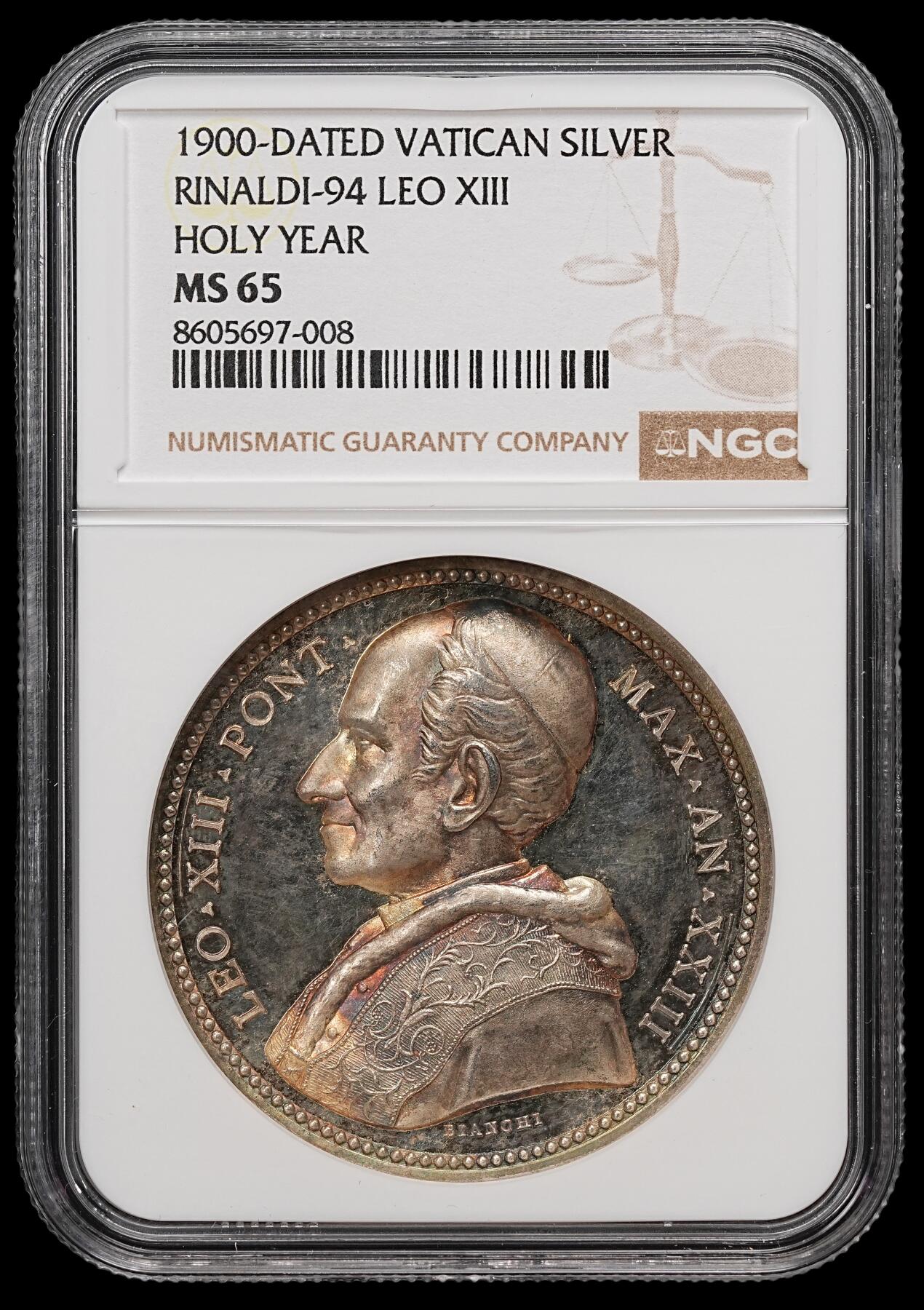 修遠堂世界钱币第109期 NGC MS65 1900年梵蒂冈教皇利奥十三世圣年（Holy Year）纪念银章