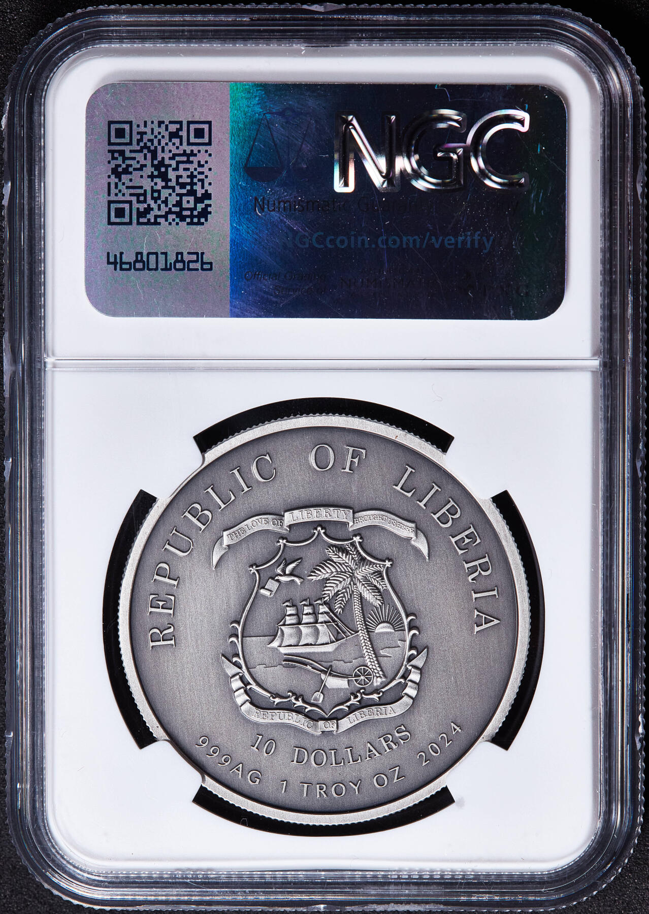 【俄甄集藏】2026年(050)04-01星期三 晚 19:30 全场包邮 利比里亚2024年纪念苏联军事光荣勋章10元仿古彩绘大银币，NGC MS70，重1盎司，999银，发行量43枚，稀有