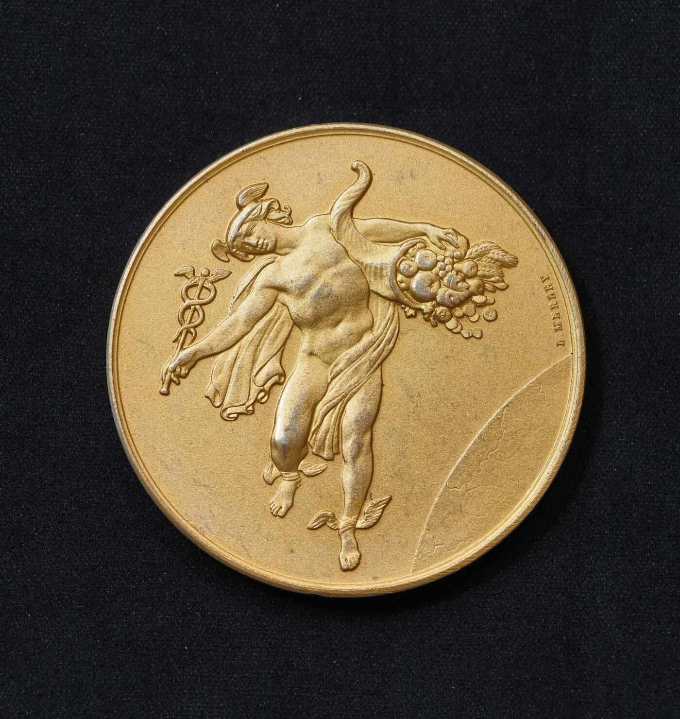 “方寸甄品”甄品场，甄臻铺-世界币章拍卖（第57期，直播拍卖），送拍享返佣金等优惠多多 法国赫耳墨斯银章，直径50毫米，重65.2克，是法国新古典主义章牌艺术的巅峰之作。其创作者路易斯·梅利（1815-1883）是19世纪法国艺术界巨擘，出身雕刻世家，师从大卫·德昂热，1843年斩获象征最高荣誉的罗马大奖。他不仅设计出仅于1849-1851年少量发行的第二共和国20法郎金币（法国史上著名铸币），更在巴黎高美任教，培养出博雷尔等大师，1866年获拿破仑三世授予荣誉军团骑士勋章，其家乡街