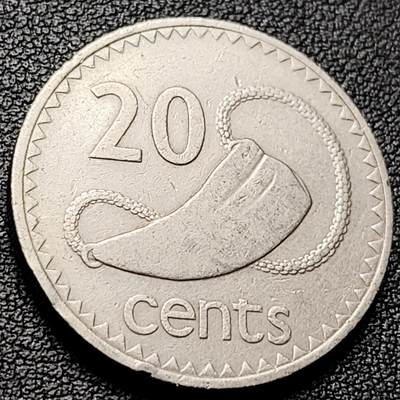 泉币菌-第216场-拍品多 请提前出价 - 1980年 英属斐济20分铜镍 伊丽莎白二世女王 鲸鱼牙护身符 28.5mm 