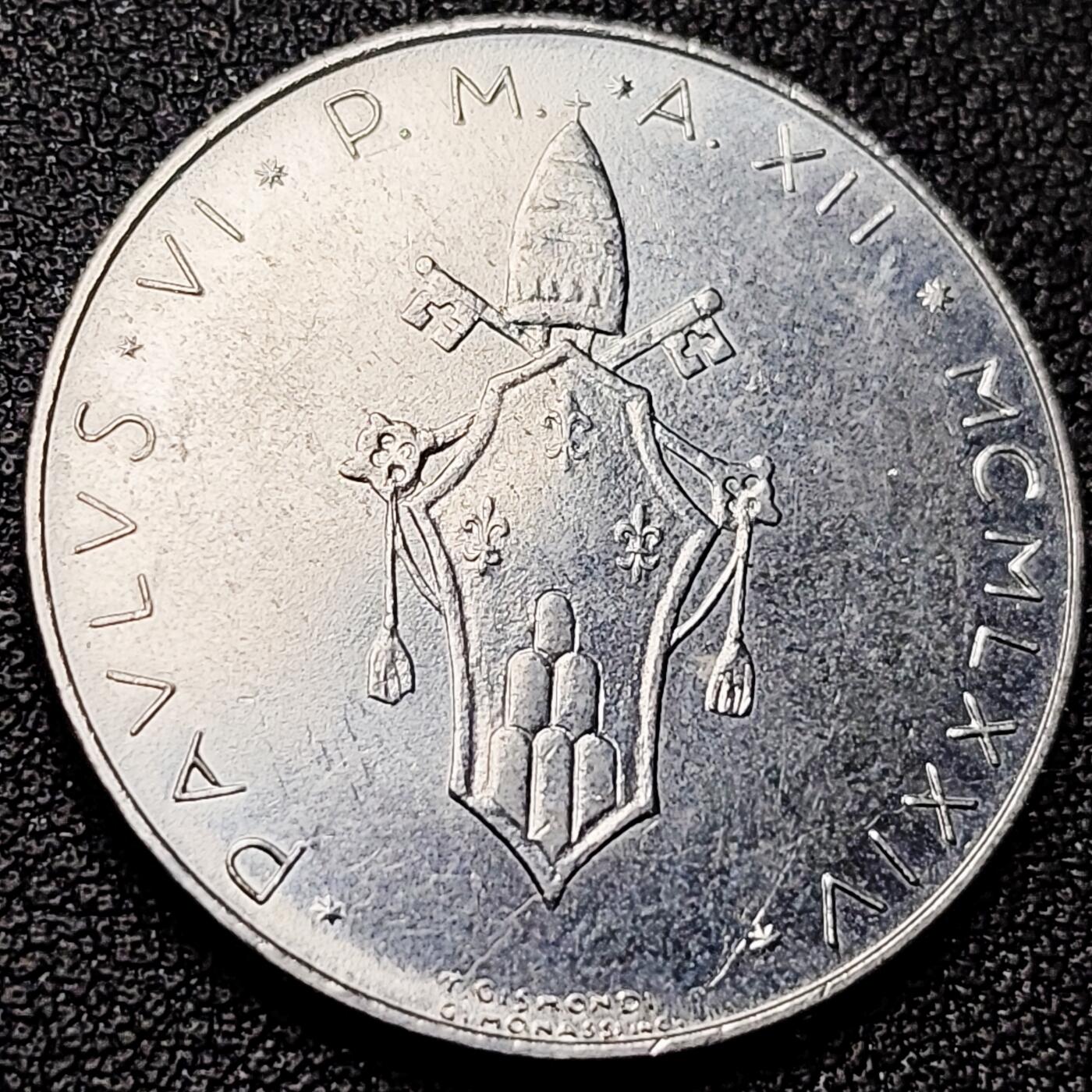 泉币菌-第216场-拍品多 请提前出价 原光极美 梵蒂冈1975年 保罗六世 和平鸽 100里拉不锈钢币 28MM