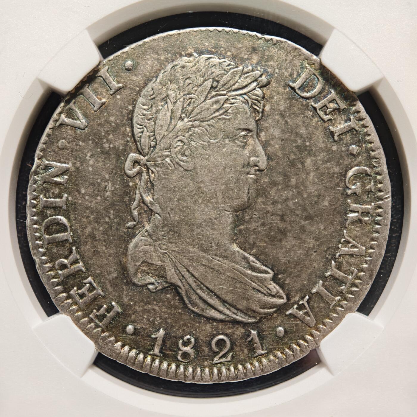 【德藏】世界币章拍卖第169期（拍品征集中~欢迎藏友联系） 1821年 墨西哥费尔南多七世8里亚尔双柱银币 NGC AU 状态安逸