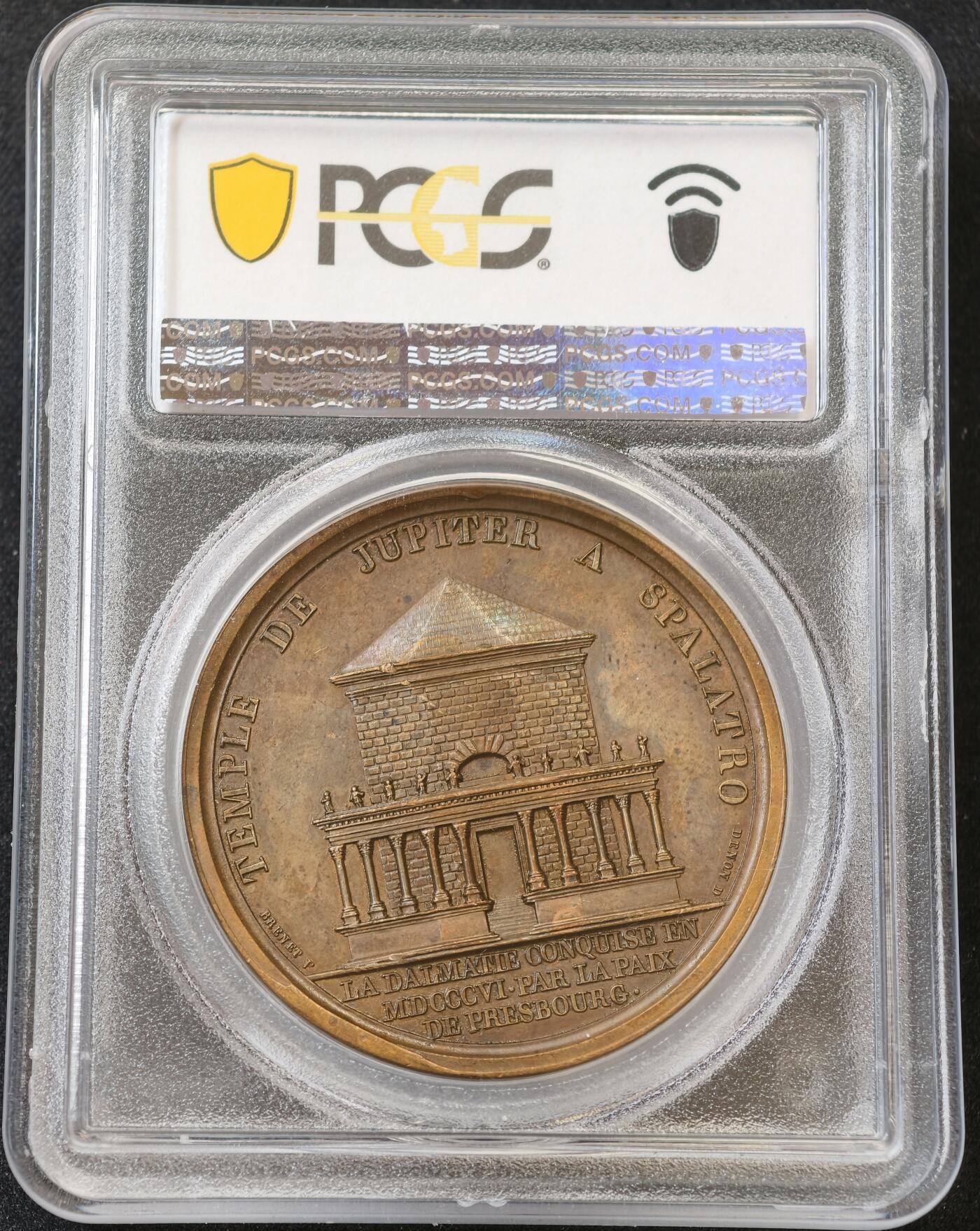“方寸甄品”甄品场，甄臻铺-世界币章拍卖（第57期，直播拍卖），送拍享返佣金等优惠多多 PCGS SP63 唯一记录1806年法国征服达尔马提亚纪念铜章,状态极好 双面镜面状态爽炸了，加厚盒子（咸鱼ngcms63,售价3500元）