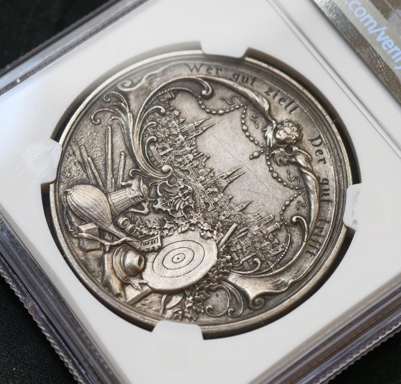 “方寸甄品”甄品场，甄臻铺-世界币章拍卖（第57期，直播拍卖），送拍享返佣金等优惠多多 NGC-UNC 1897年德国联邦射击节第12届巴伐利亚王国纽伦堡市射击节