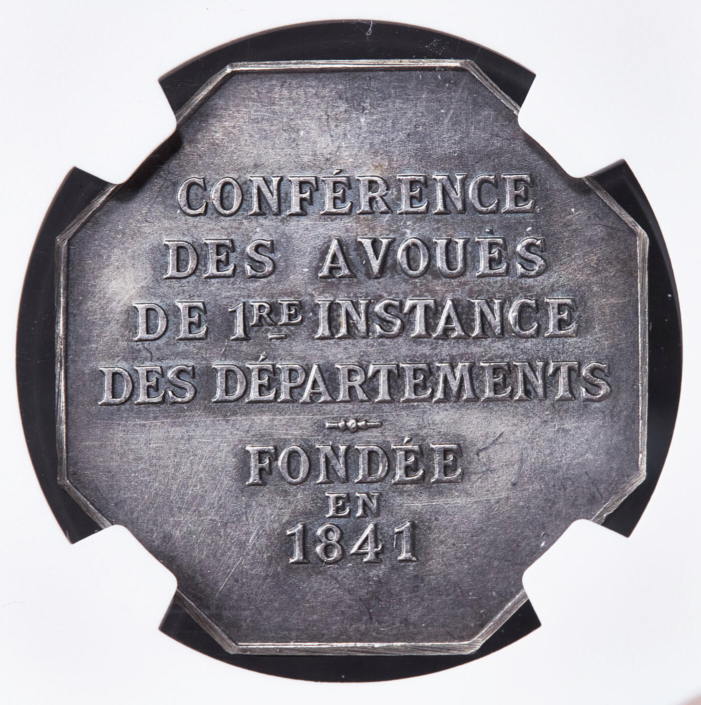 【俄甄集藏】2026年(050)04-01星期三 晚 19:30 全场包邮 法国1841年阿波罗战车造像法律一审诉讼代理人协会银质八角代用币章，NGC MS61，原味酱彩老包浆