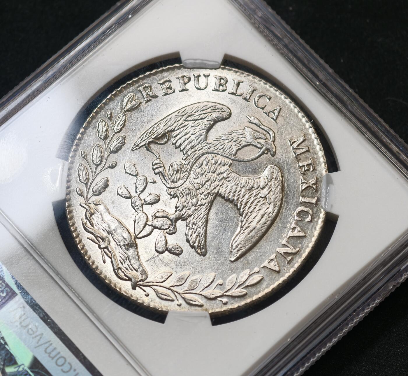 “方寸甄品”甄品场，甄臻铺-世界币章拍卖（第57期，直播拍卖），送拍享返佣金等优惠多多 NGC-MS62 墨西哥花边鹰洋，1875年GO FR版，转光明显