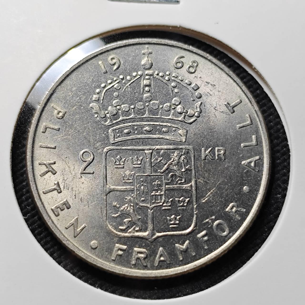 KK钱币收藏小铺  第407期 2月预留时间 周末发货  1968瑞典2克朗 好品
