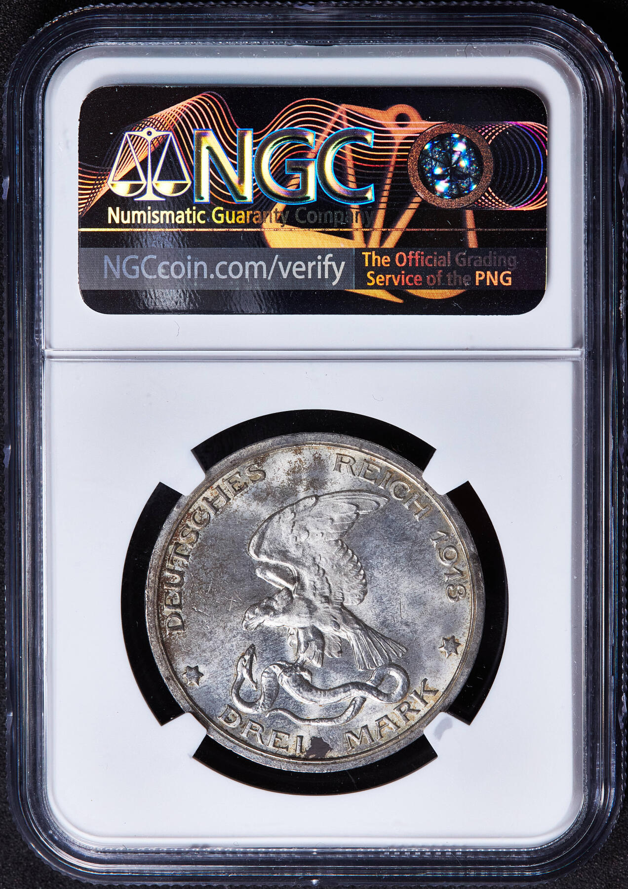 【俄甄集藏】2026年(050)04-01星期三 晚 19:30 全场包邮 德国普鲁士1913年A版反法战争胜利百年3马克银币，NGC MS63，黄油彩，转光品相