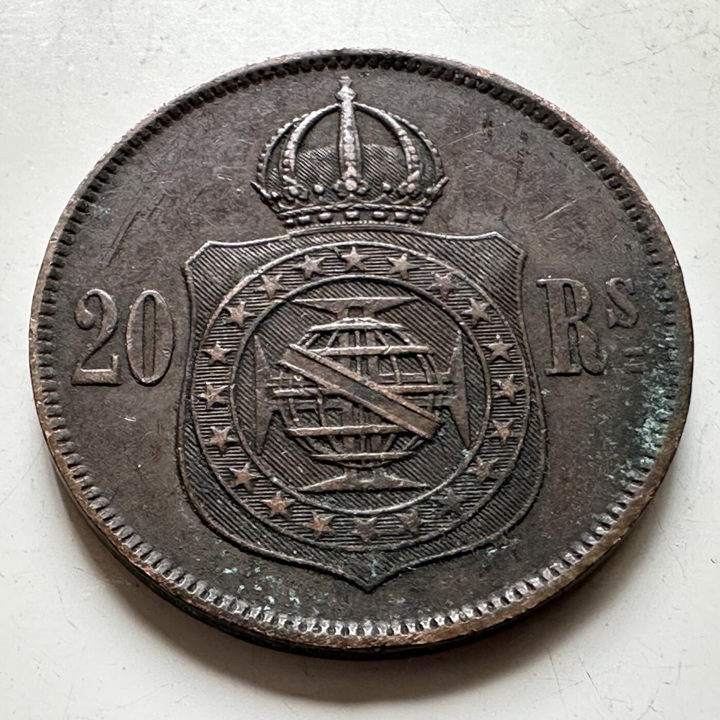 🌹外币初藏🌹🐯2026年第34场   每周二四六晚8️⃣点 接代拍 巴西 1869年 佩德罗二世 20瑞斯 铜币 