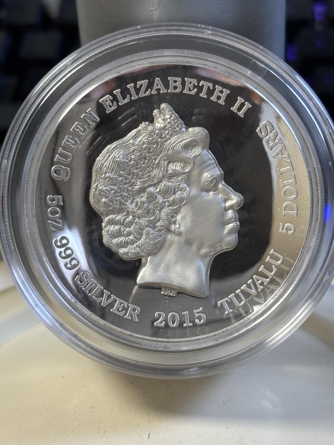 第194期拍卖 图瓦卢2015年中国四大神兽5盎司高浮雕加厚银币，999银，发行1000枚