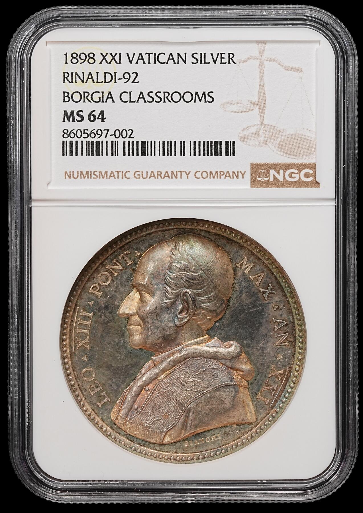 修遠堂世界钱币第109期 NGC MS64 1898年梵蒂冈博尔吉亚公寓修复完成纪念大银章
