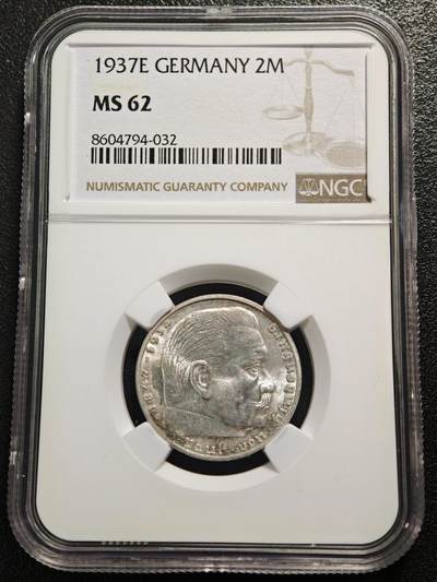 【德藏】世界币章拍卖第169期（拍品征集中~欢迎藏友联系） - 1937年 德国民族社会主义工人党兴登堡2马克银币 NGC MS62 原光十足 （原图请查询NGC评级官网）