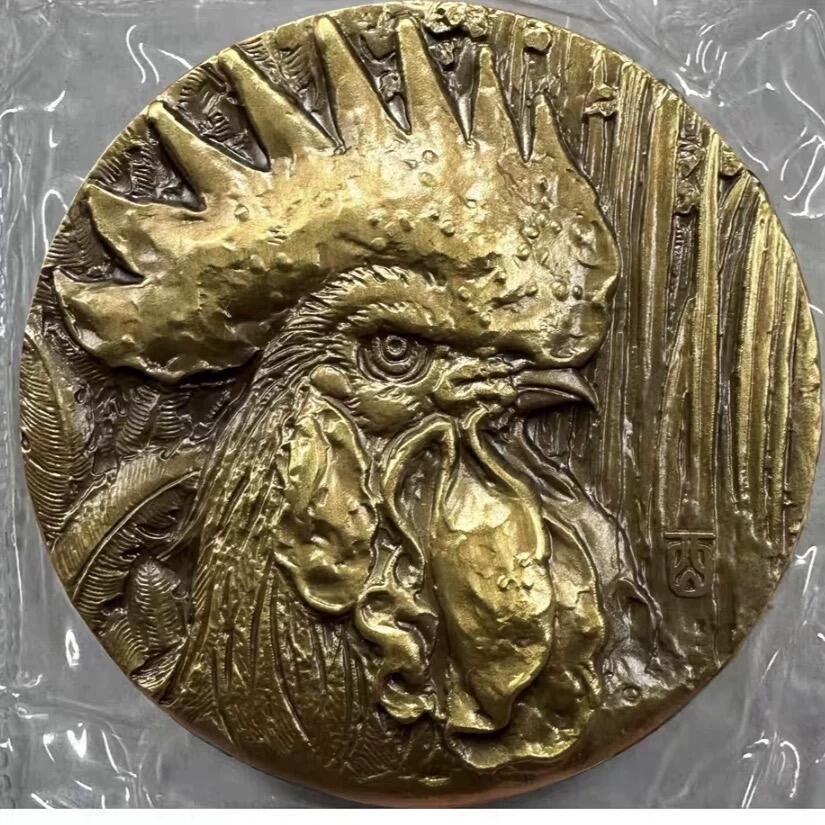 中国铜章专拍 上海造币厂 十二生肖之鸡首铜章.60mm 罗永辉高浮雕鸡铜章