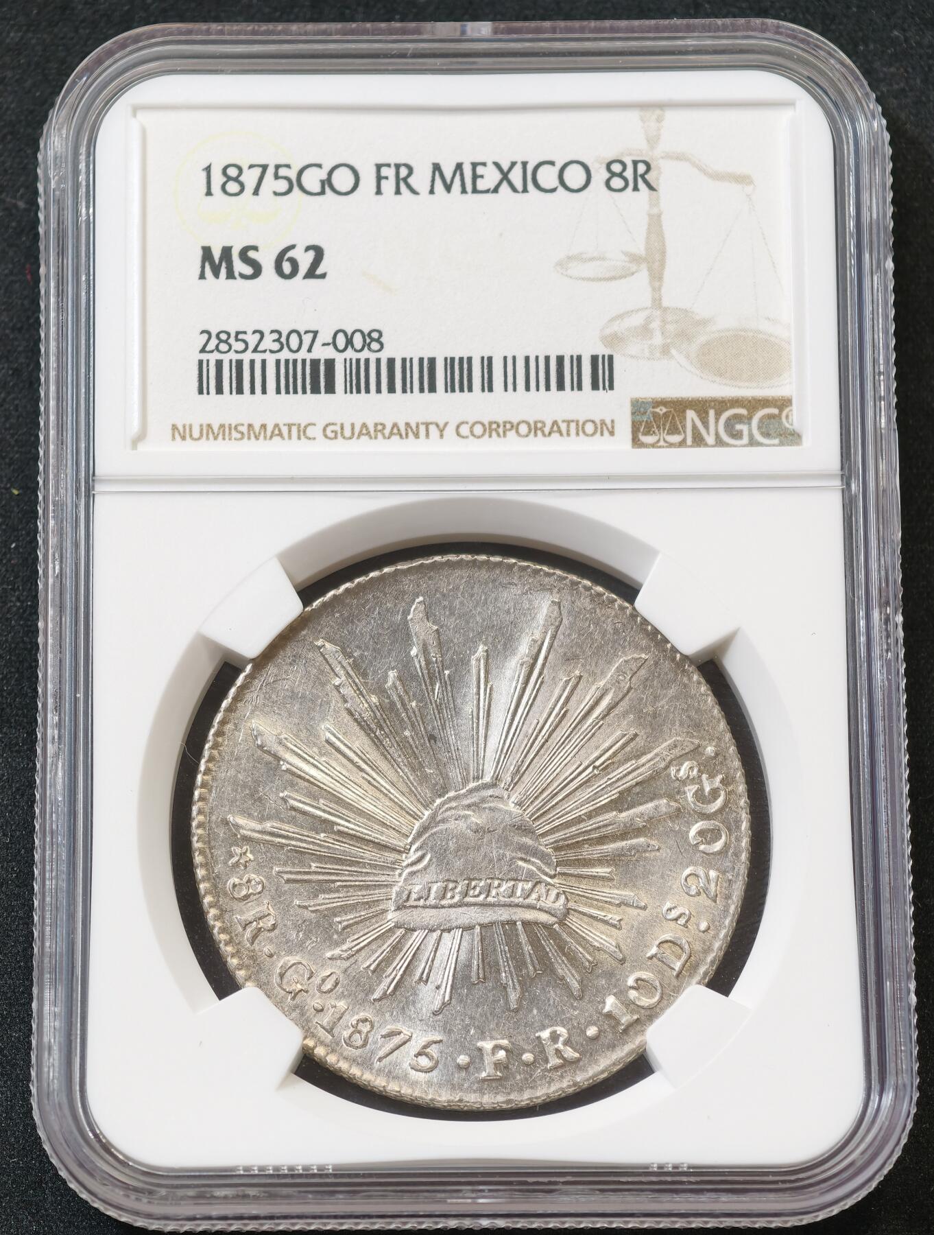 “方寸甄品”甄品场，甄臻铺-世界币章拍卖（第57期，直播拍卖），送拍享返佣金等优惠多多 NGC-MS62 墨西哥花边鹰洋，1875年GO FR版，转光明显