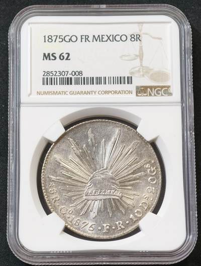 “方寸甄品”甄品场，甄臻铺-世界币章拍卖（第57期，直播拍卖），送拍享返佣金等优惠多多 - NGC-MS62 墨西哥花边鹰洋，1875年GO FR版，转光明显