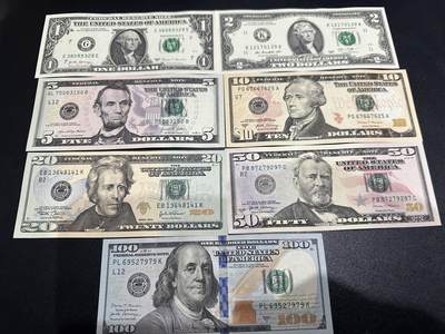 《外钞收藏家》第六百二十一期（精选场）（长期征集拍品、欢迎藏友们联系合作） - 美国彩版1-100美元 一套7张一起 全新UNC