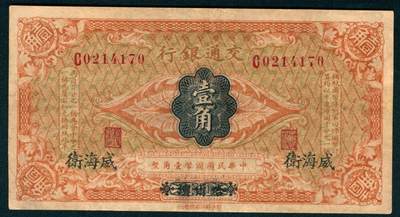 上海炎玺拍卖 玺藏千秋 - 交通银行壹圆加盖威海卫